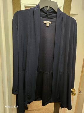 Roz & Ali Navy Open Front Draped Cardigan Blazer